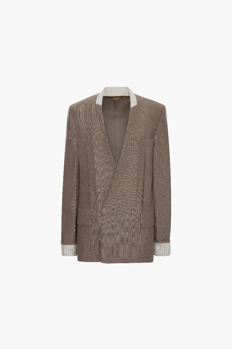 Collarless Folded Tailored Jacket - Limestone