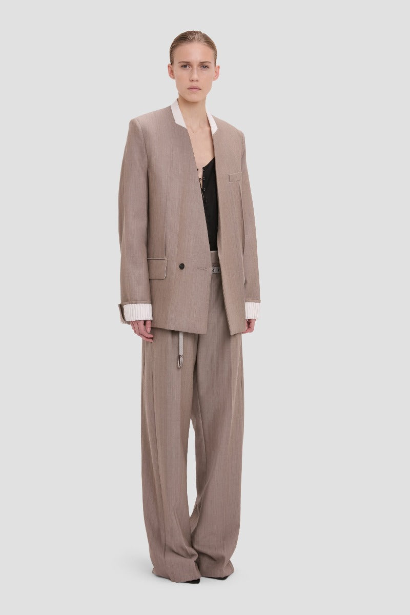 Collarless Folded Tailored Jacket - Limestone