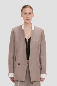 Collarless Folded Tailored Jacket - Limestone