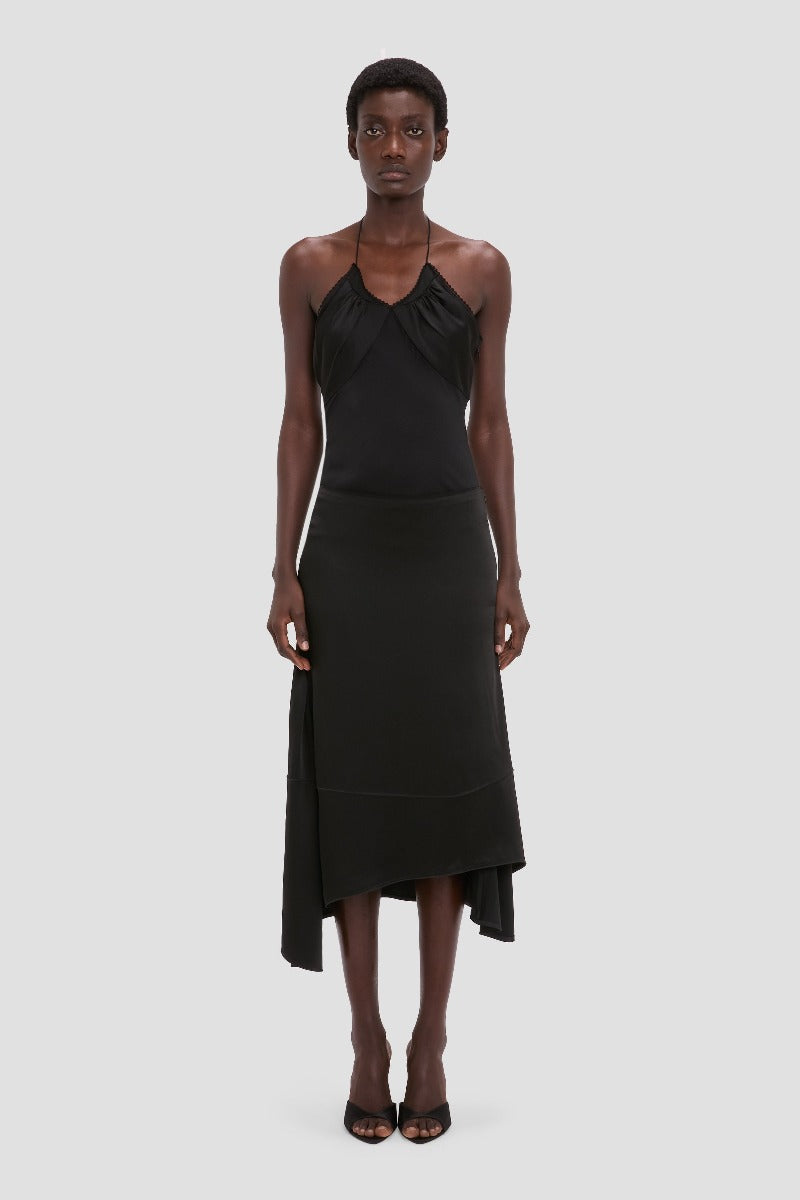 Asymmetric Drape Skirt - Black