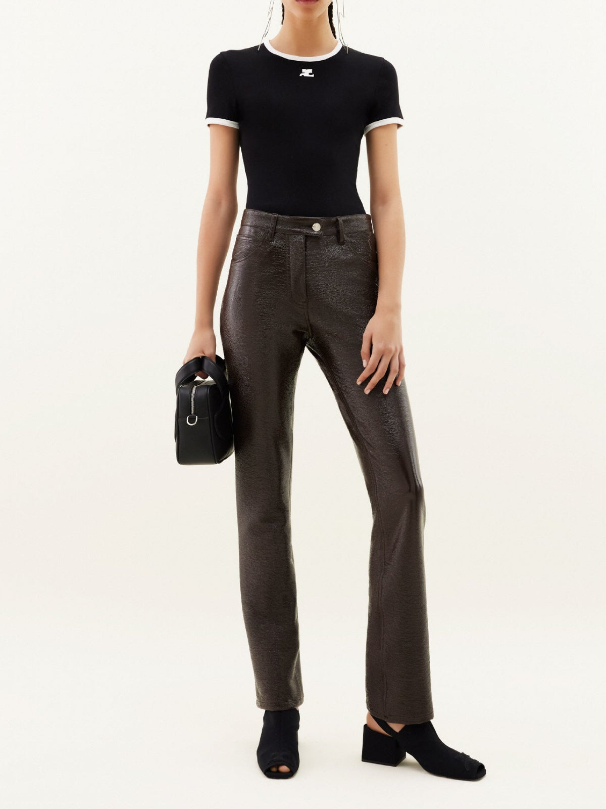 Pantalon 5 poches en vinyle - Chocolate