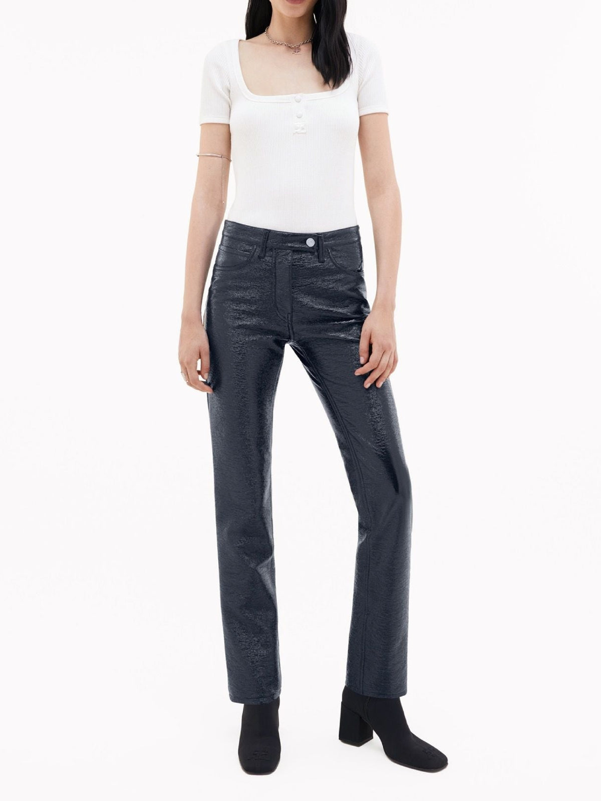 Pantalon 5 poches en vinyle - Navy