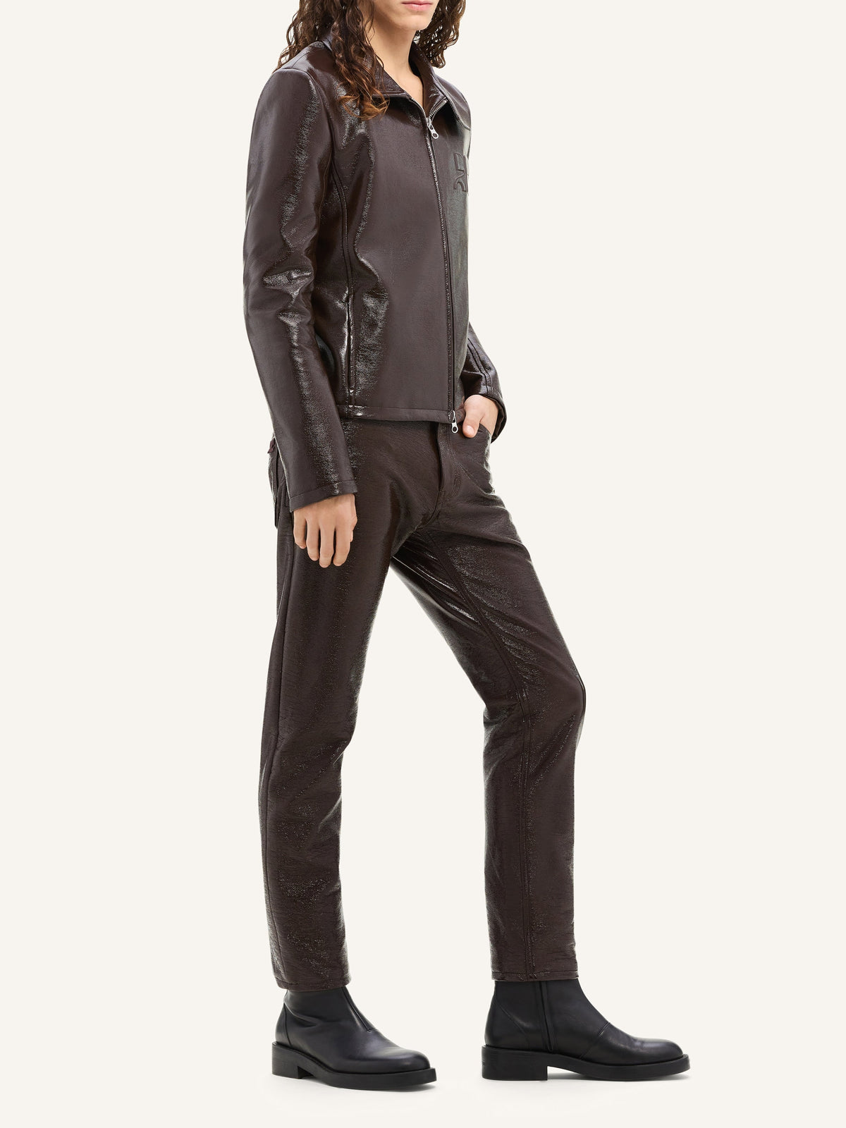 Pantalon 5 poches en vinyle - Chocolate