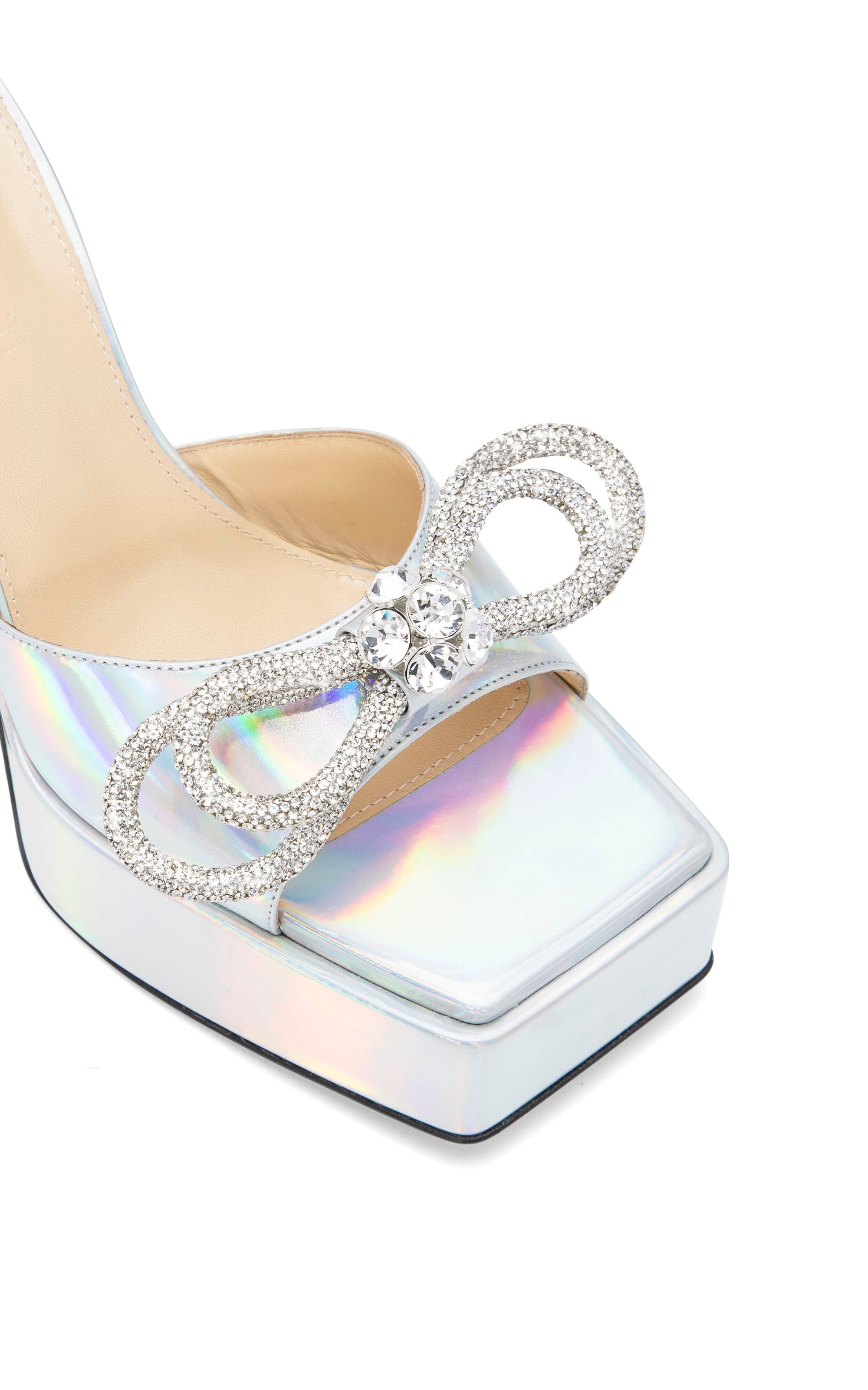 Double Bow 140 platform sandals in metallic leather - Iridescent