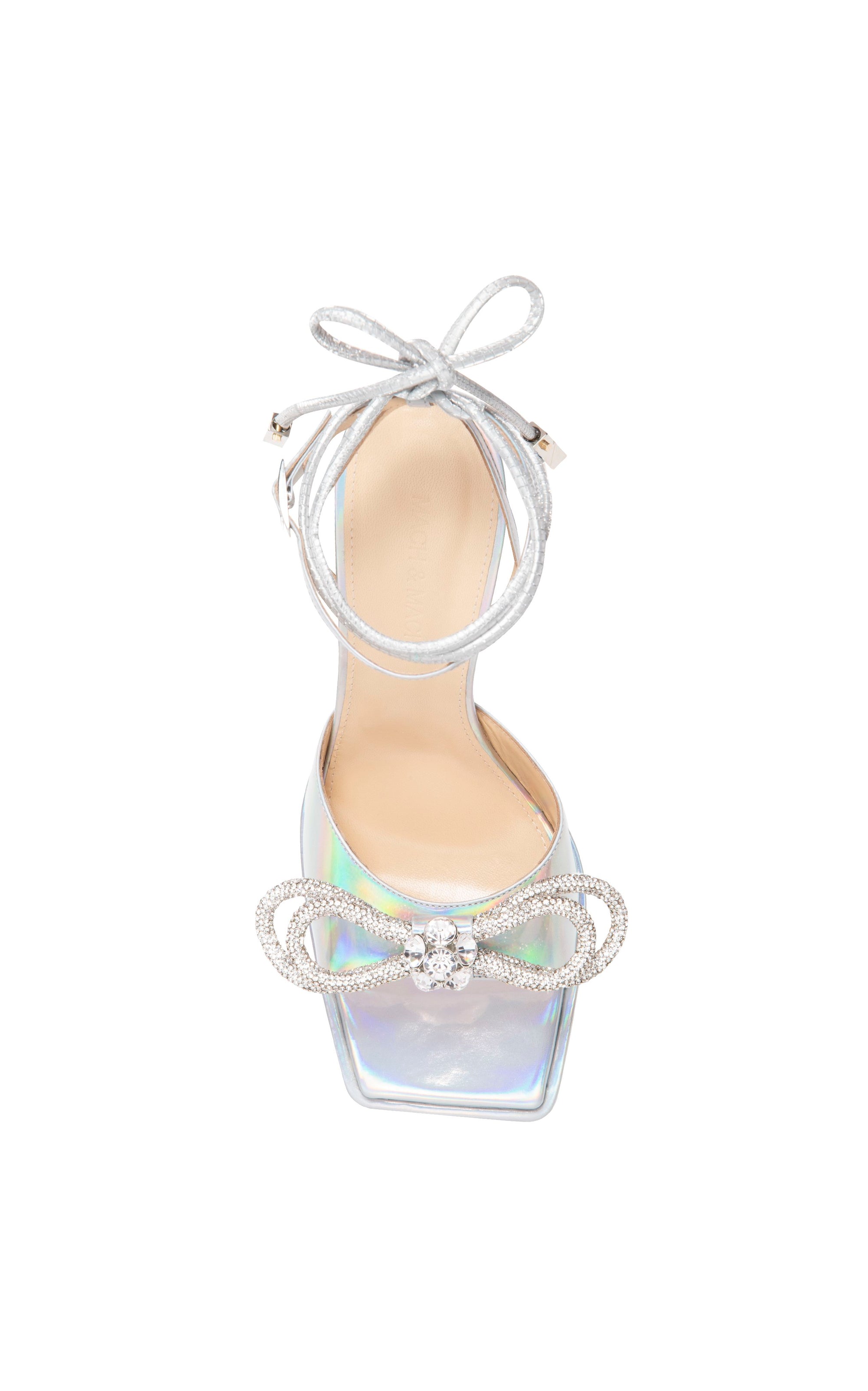 Double Bow 140 platform sandals in metallic leather - Iridescent