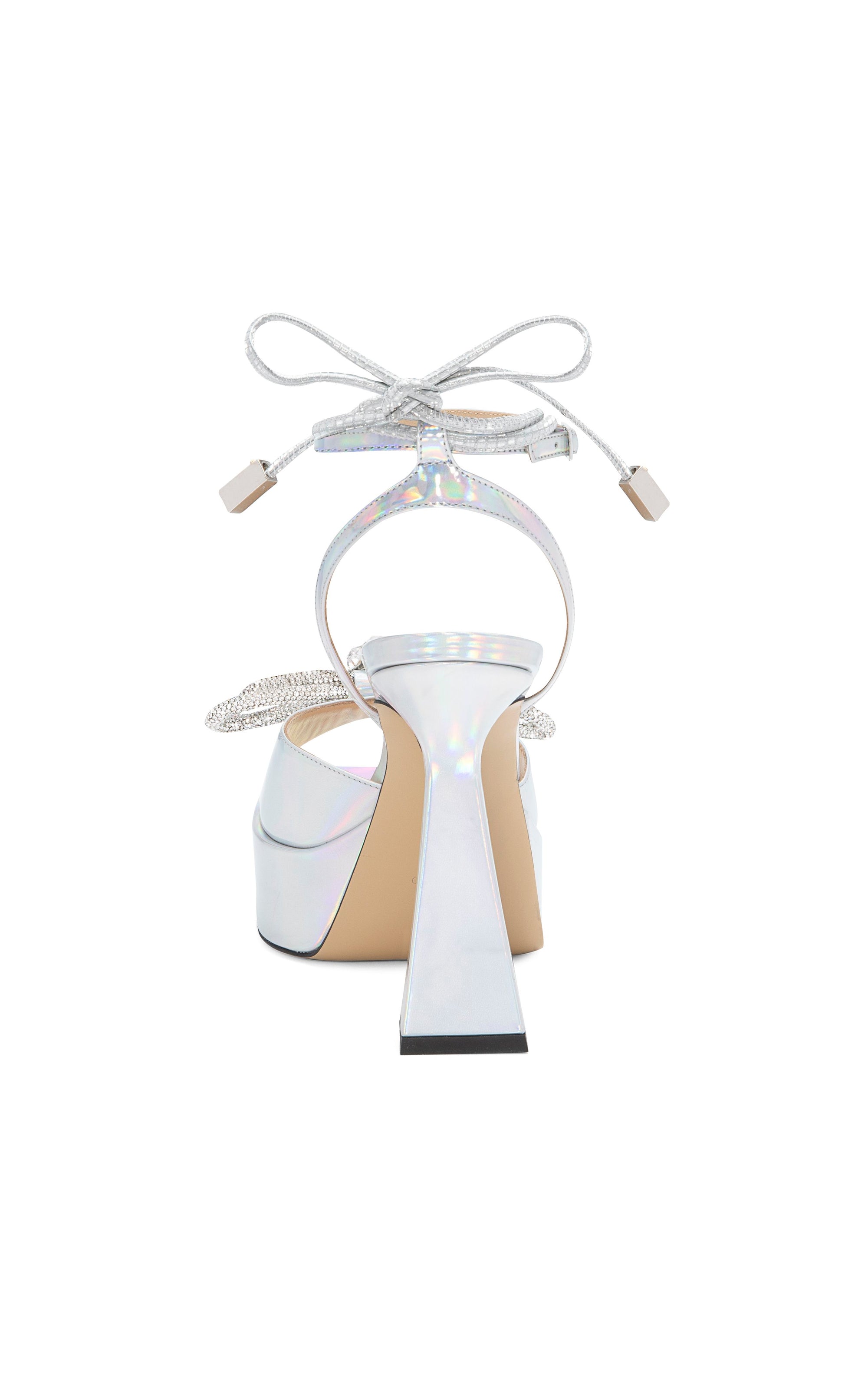 Double Bow 140 platform sandals in metallic leather - Iridescent
