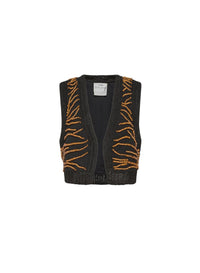 Gilet brodé "Emotions" à détails macramé - Nero