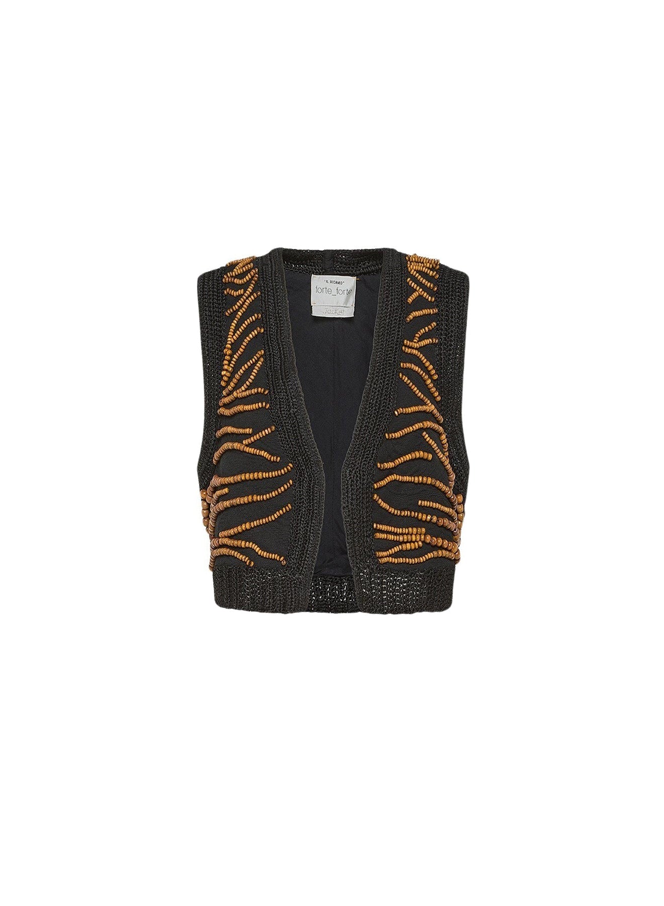 Gilet brodé "Emotions" à détails macramé - Nero