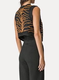 Gilet brodé "Emotions" à détails macramé - Nero
