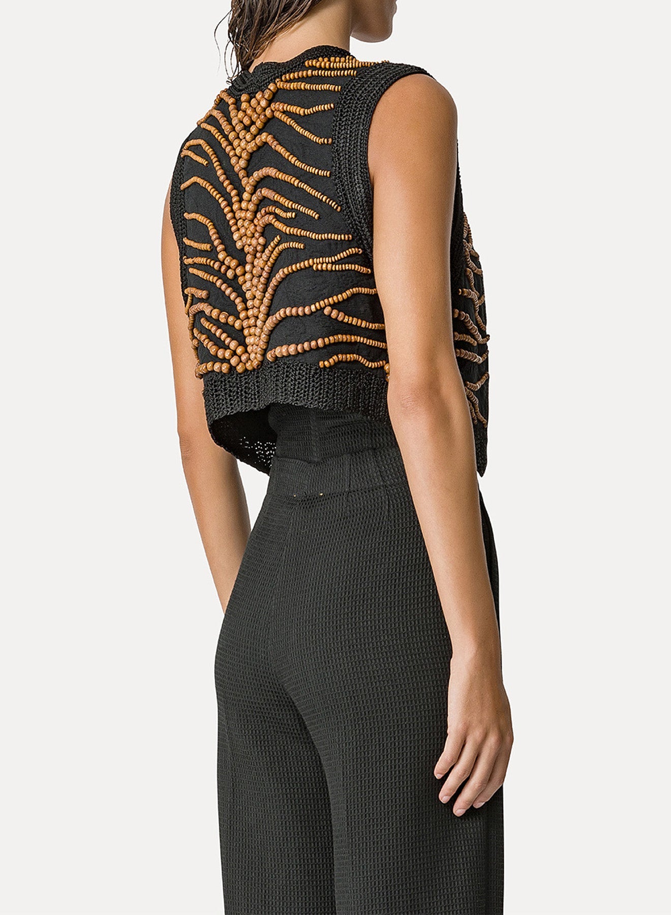 Gilet brodé "Emotions" à détails macramé - Nero