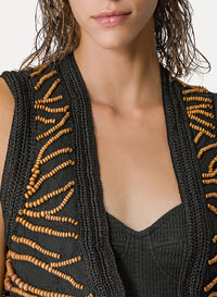 Gilet brodé "Emotions" à détails macramé - Nero