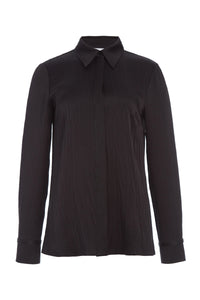 Cruz Shirt en noir / ivoire laine soie micro tweed