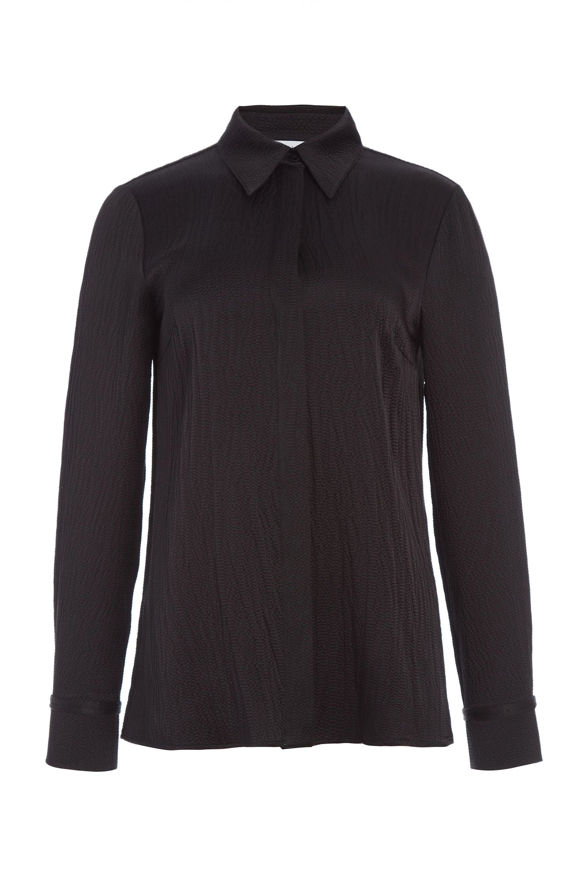 Cruz Shirt en noir / ivoire laine soie micro tweed