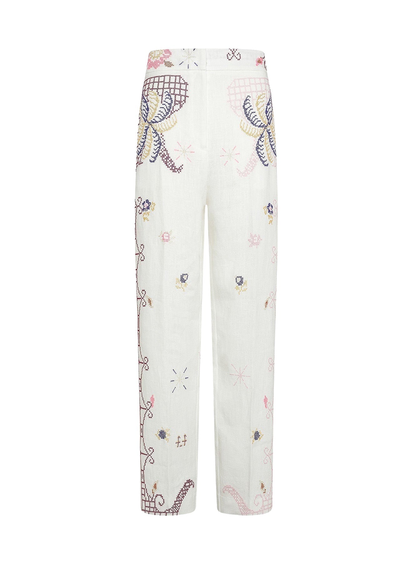"Eden" embroidered linen trousers - Saphir