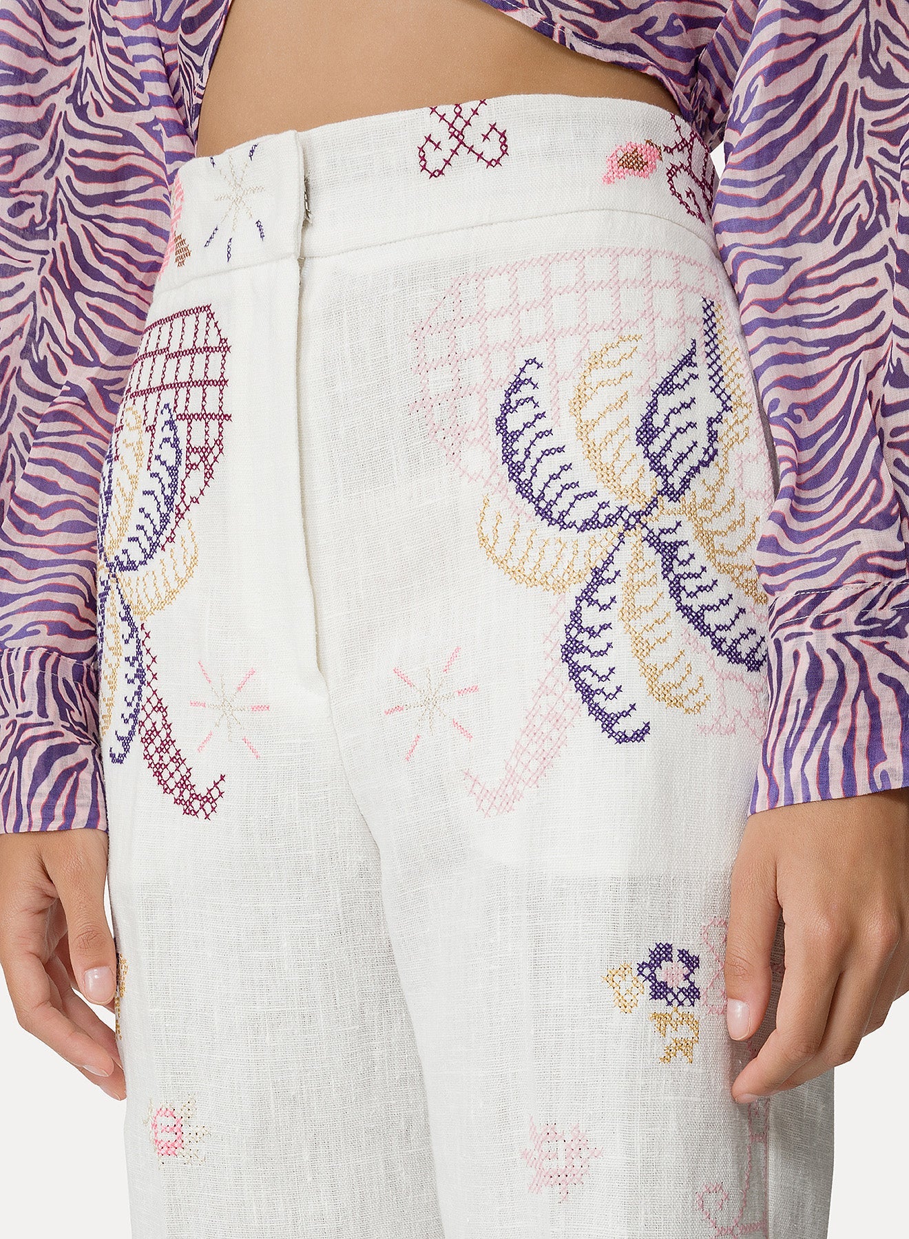 "Eden" embroidered linen trousers - Saphir