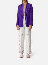 "Eden" embroidered linen trousers - Saphir