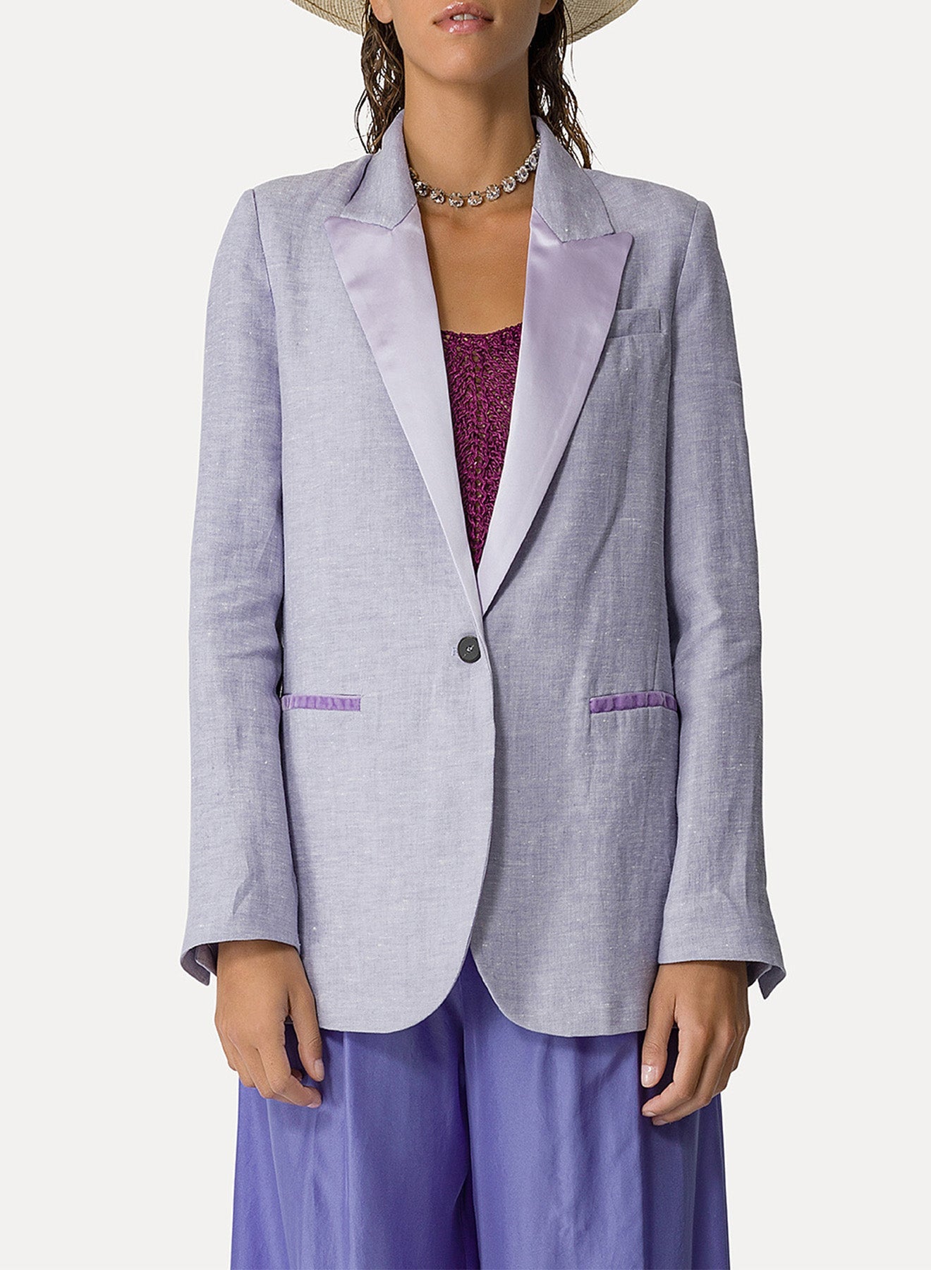 Veste smoking en lin - Lilac