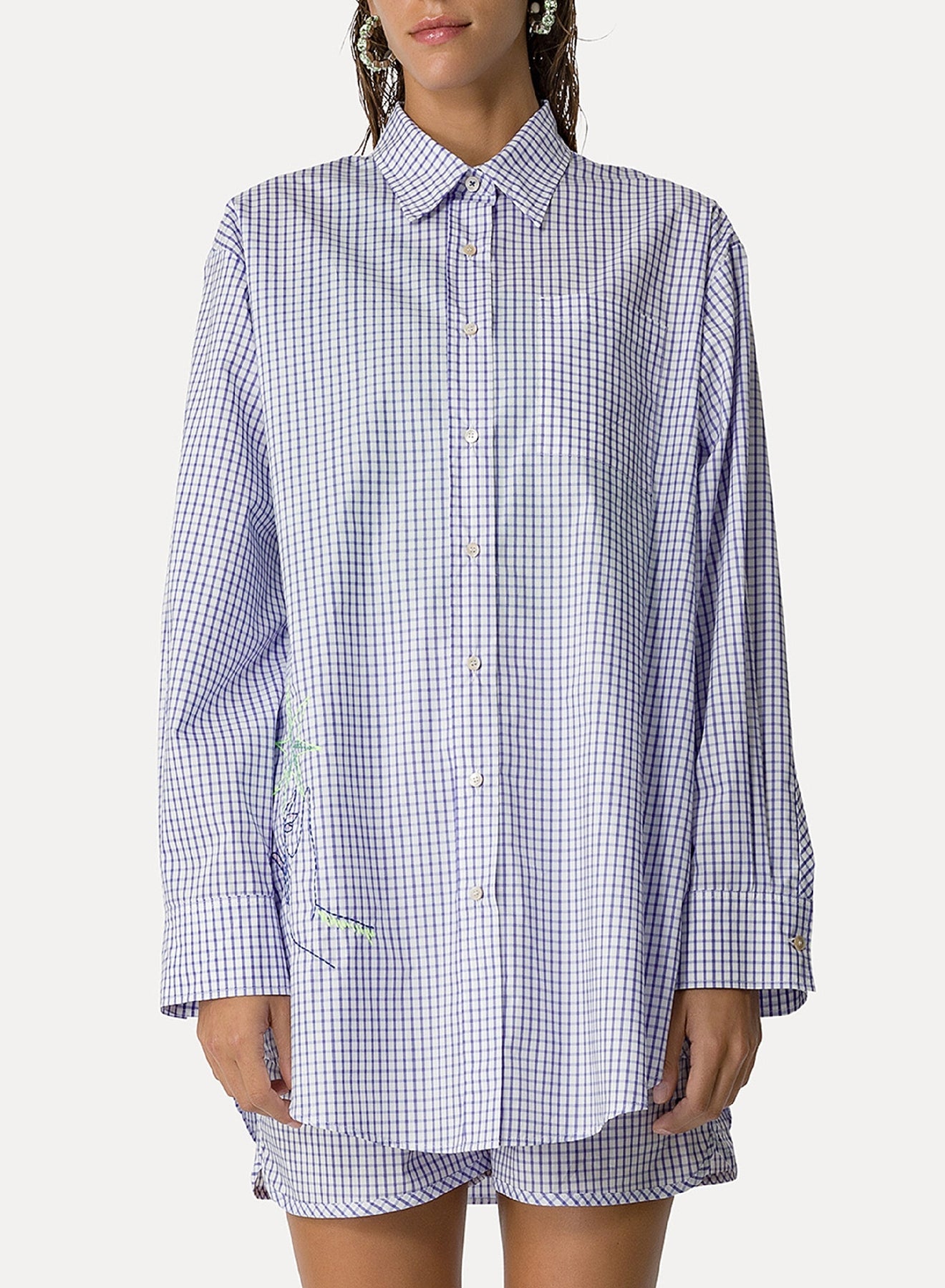Chemise à carreaux avec broderies - Lilac