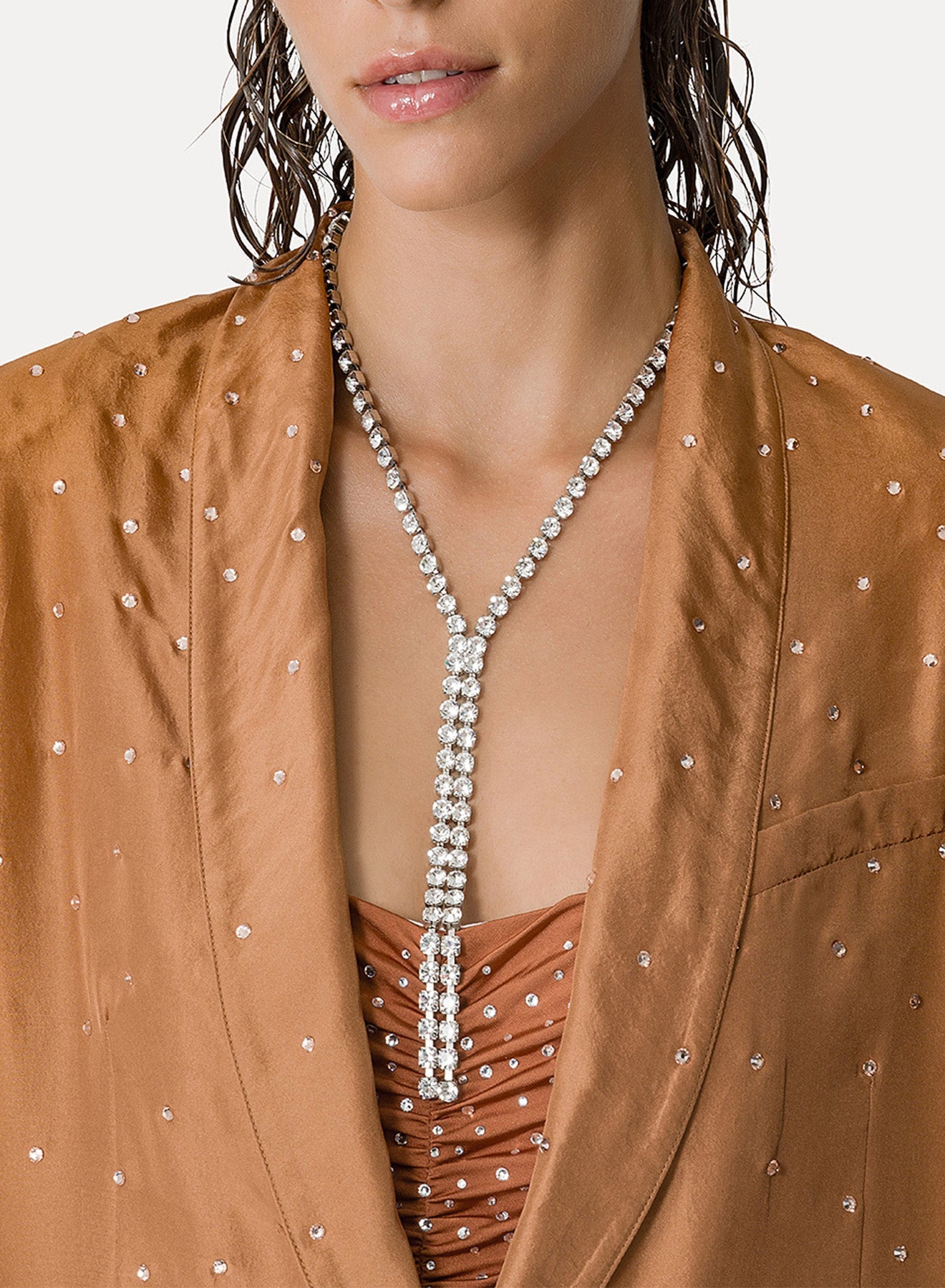 Veste en soie Habotai et cristaux - Bronze