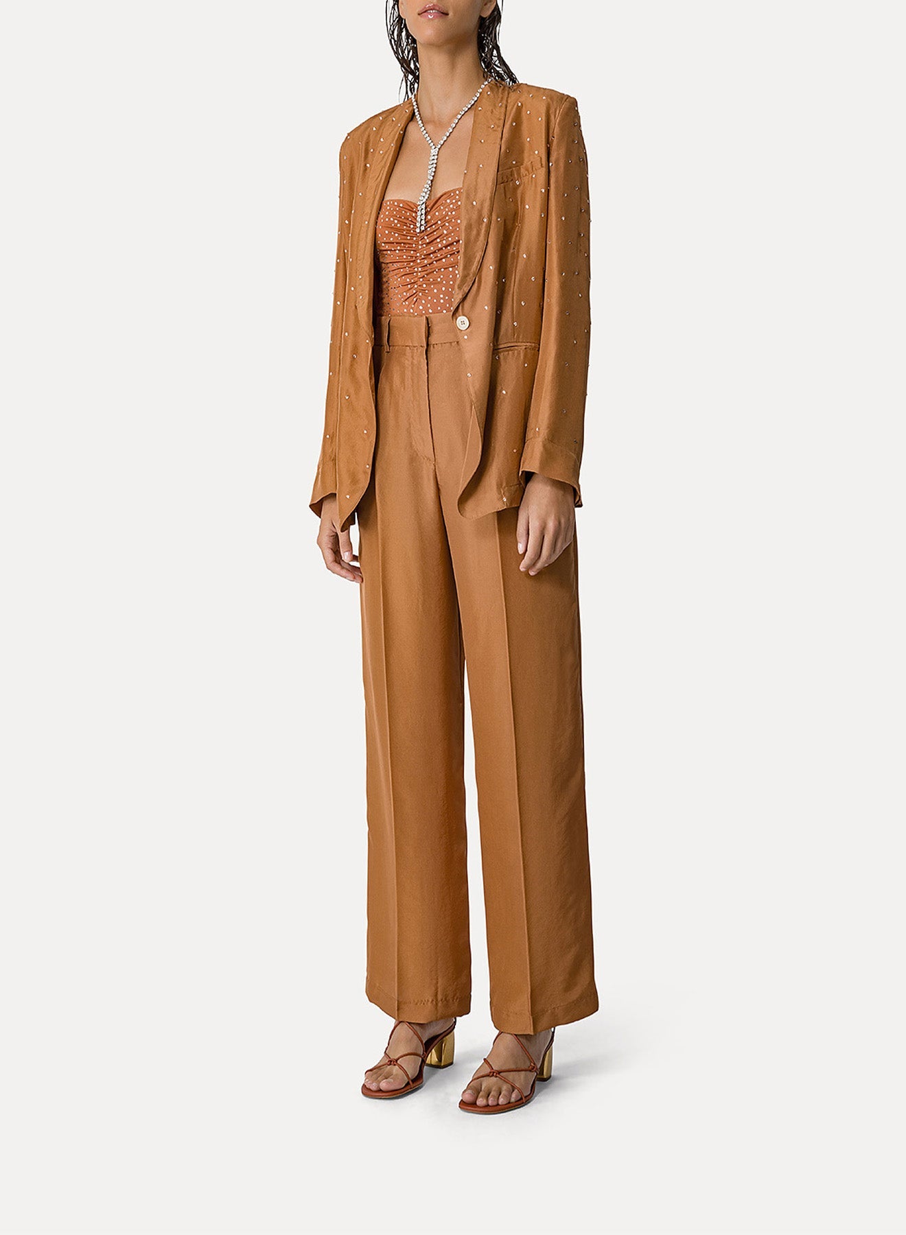 Veste en soie Habotai et cristaux - Bronze