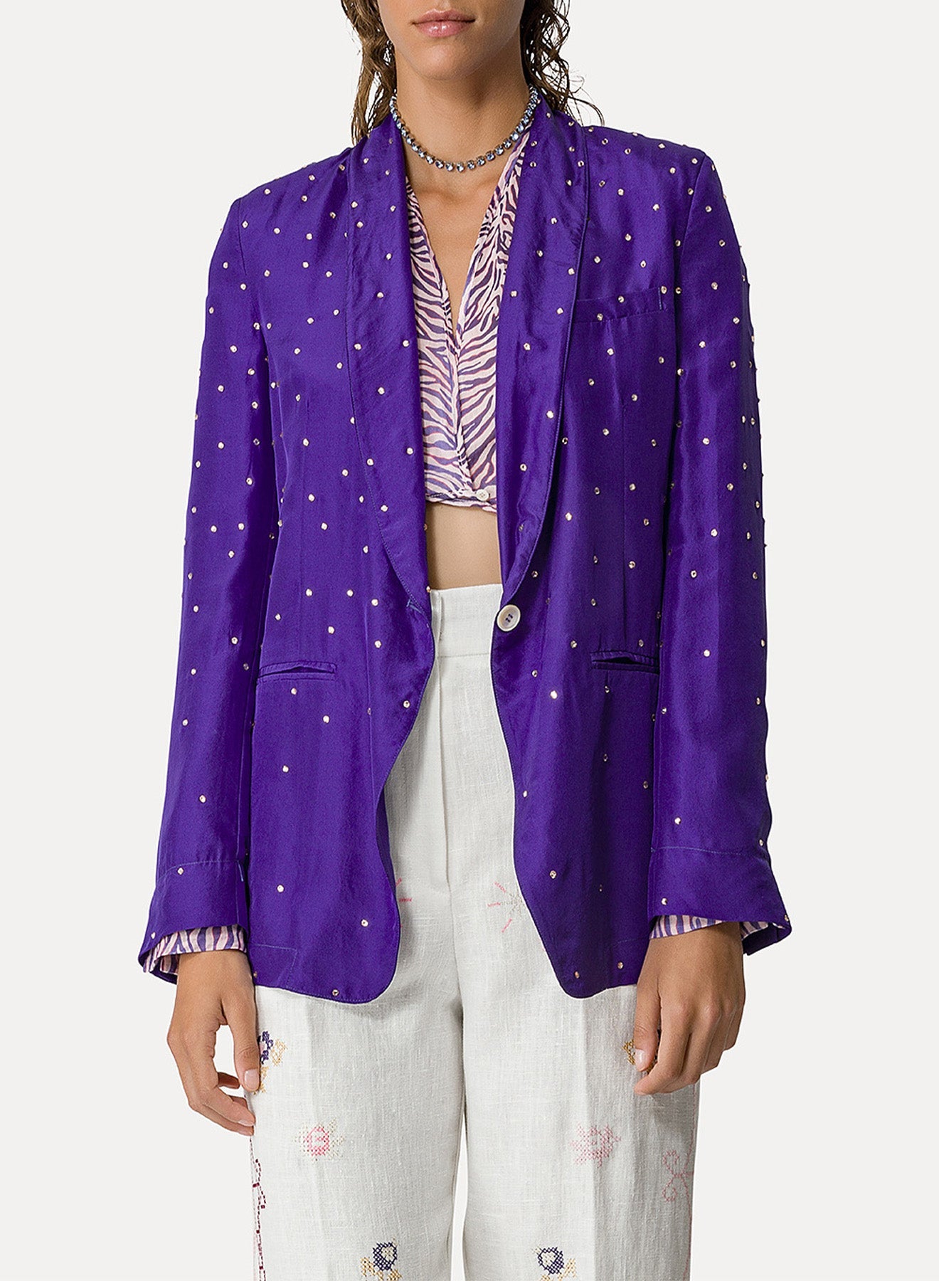 Habotai silk and crystal jacket - Saphir
