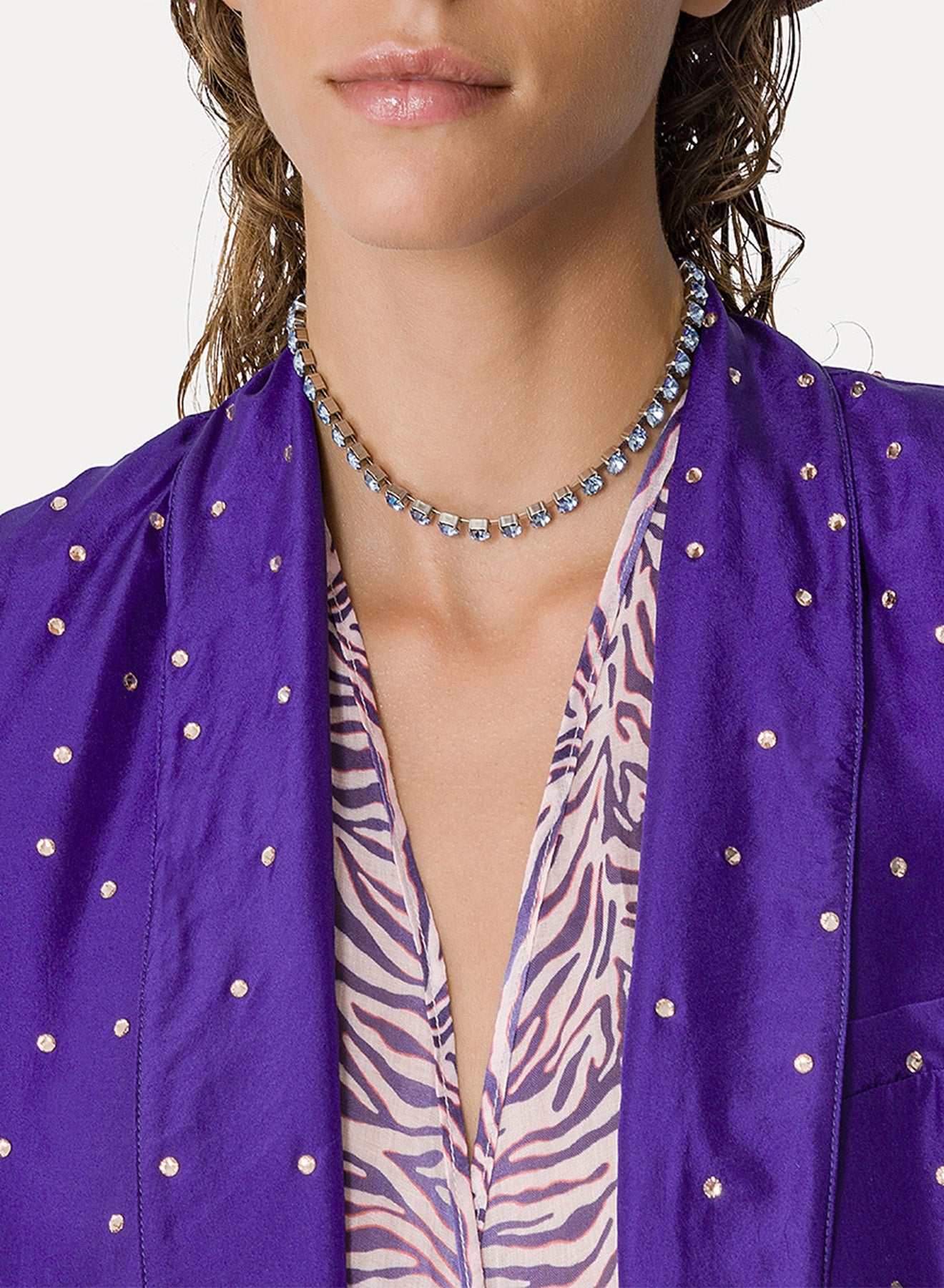 Habotai silk and crystal jacket - Saphir