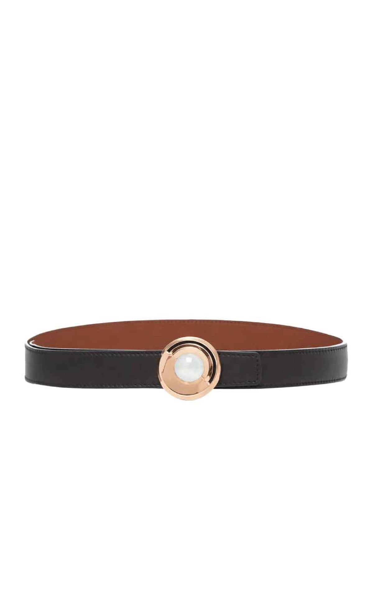 Moonstone & Black / Petite ceinture réversible Moya en cuir - Moonstone & Black