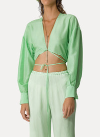 Chemise blouson ceinturée en soie Habotai - Nero