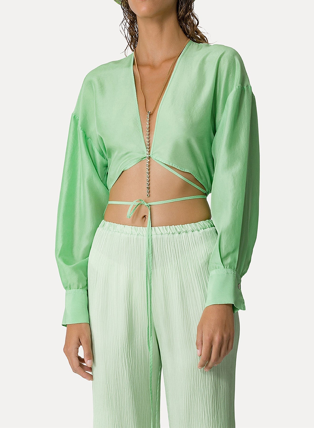 Chemise blouson ceinturée en soie Habotai - Nero