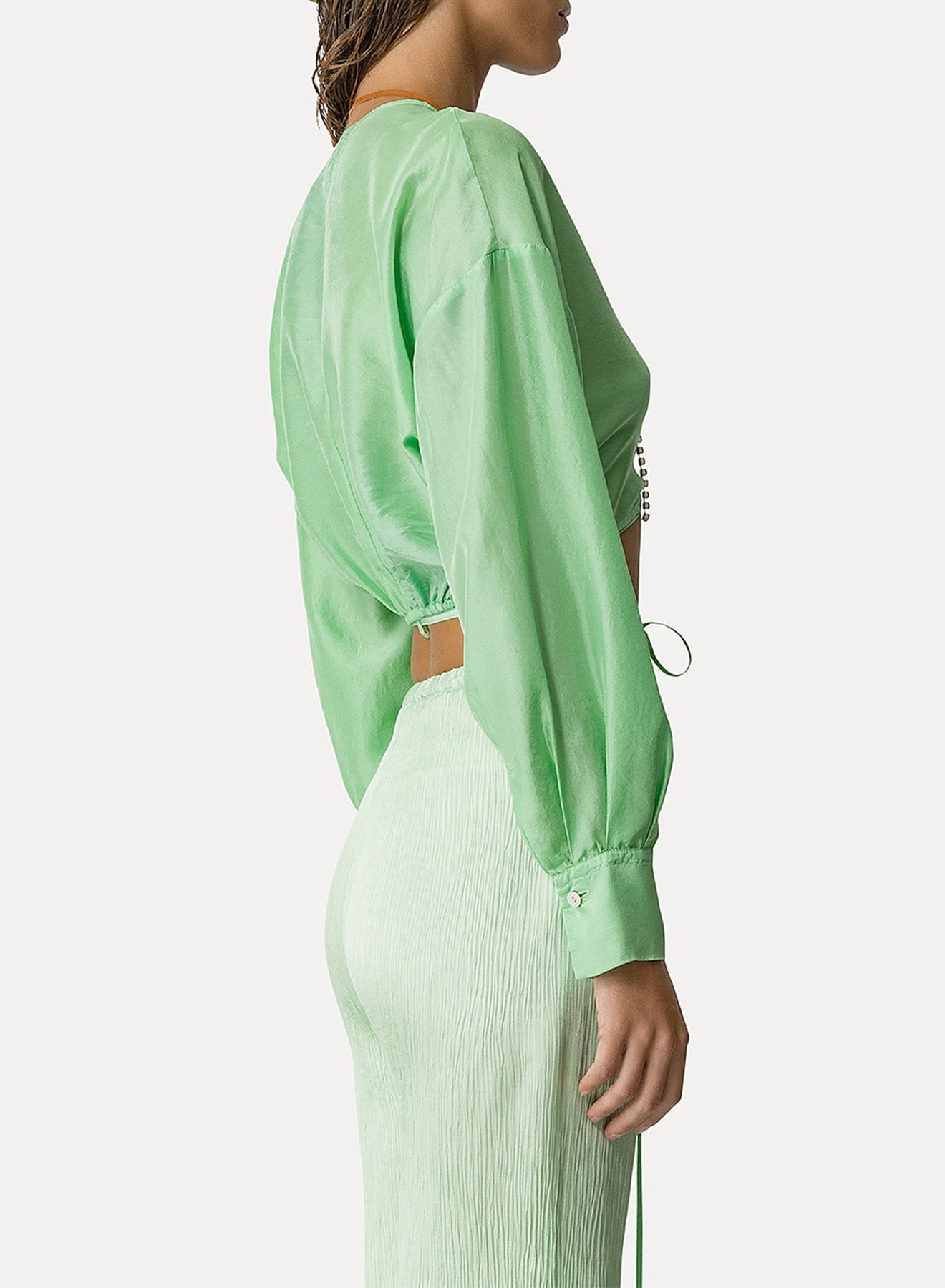 Chemise blouson ceinturée en soie Habotai - Nero
