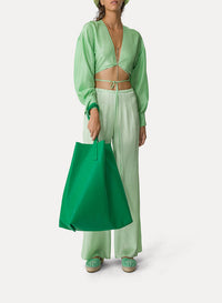 Chemise blouson ceinturée en soie Habotai - Mint