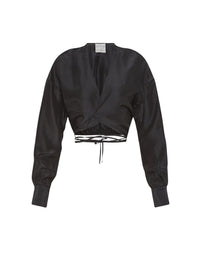 Chemise blouson ceinturée en soie Habotai - Nero