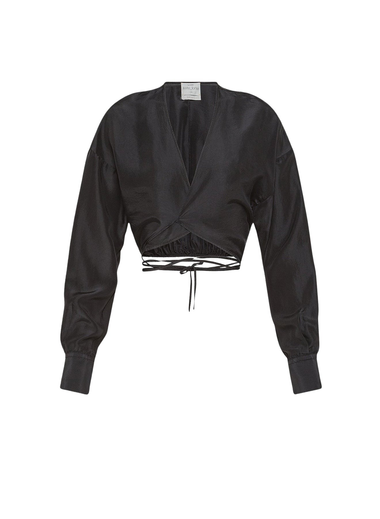 Chemise blouson ceinturée en soie Habotai - Nero