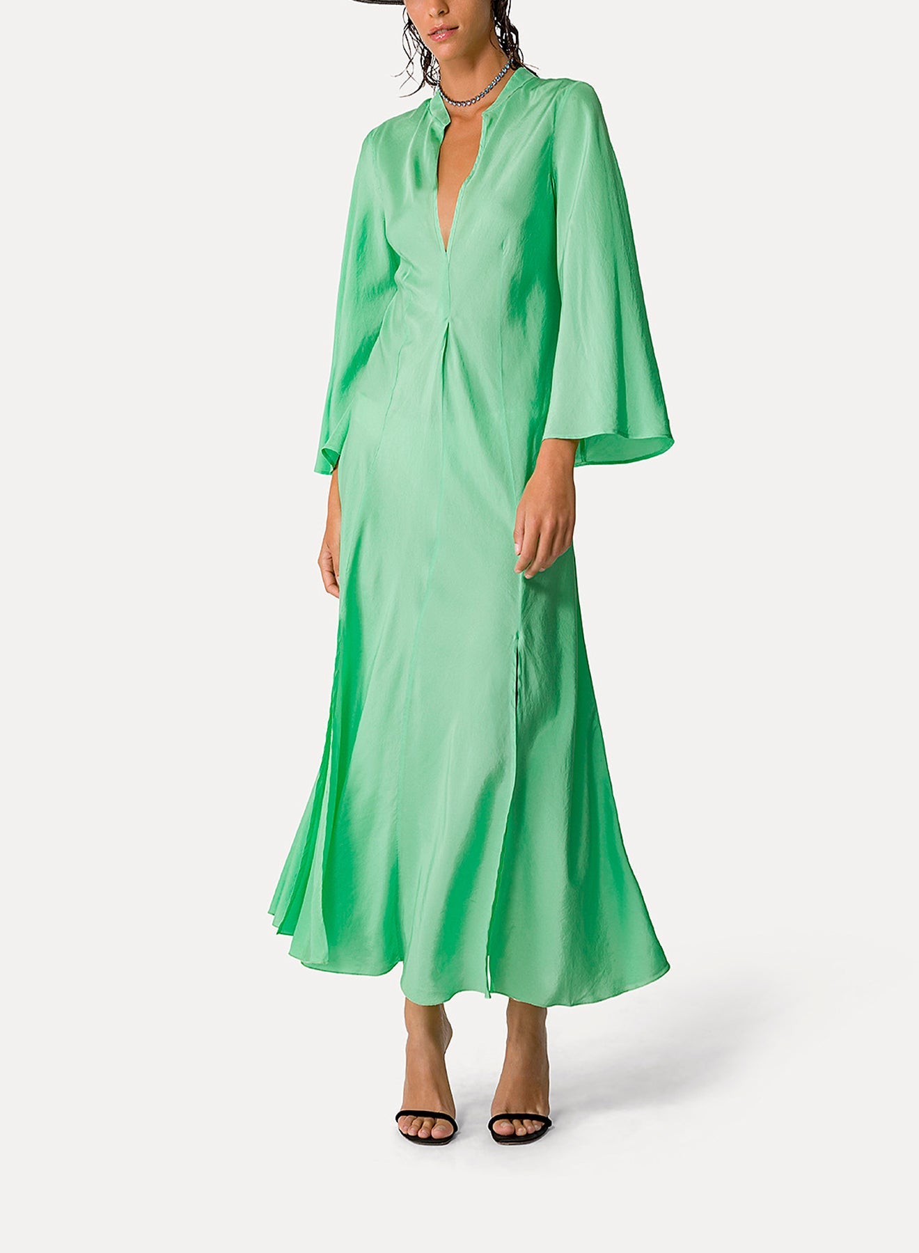 Silk habotai caftan dress - Mint