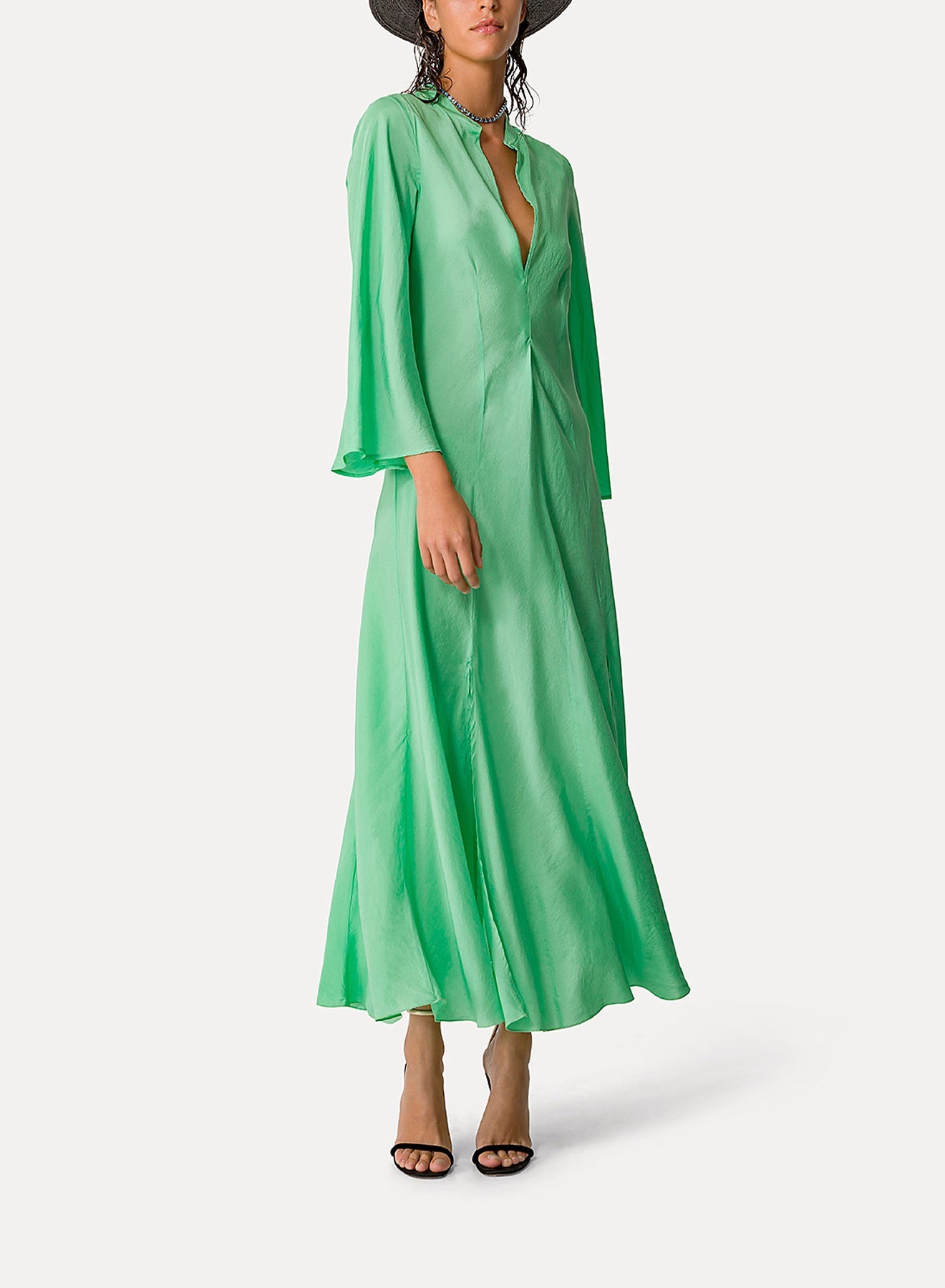 Silk habotai caftan dress - Mint