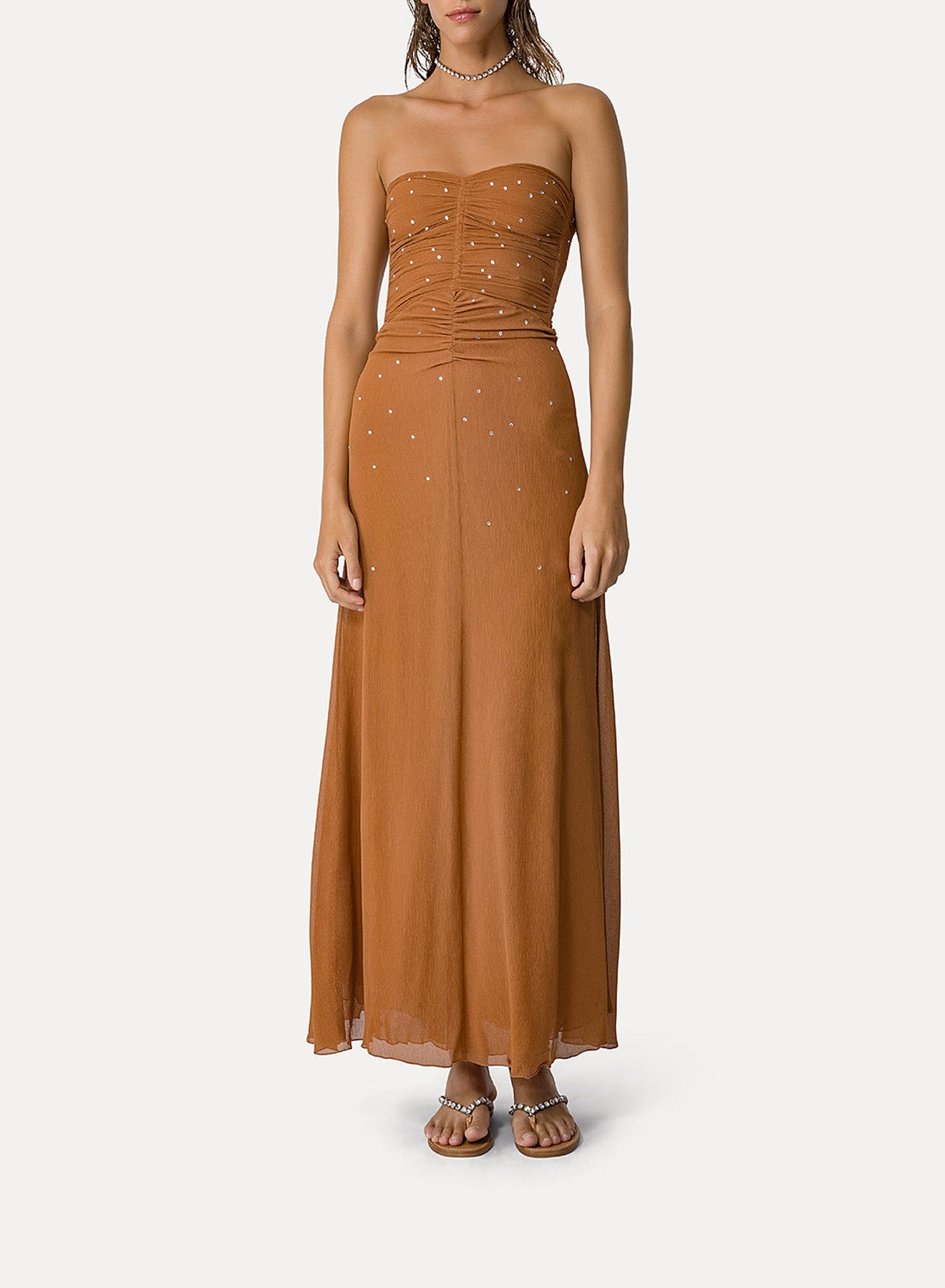 Robe bustier en soie - Bronze