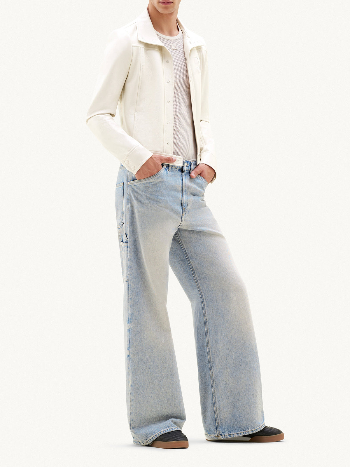 Blouson iconique logo poitrine en vinyle - Blanc Casse