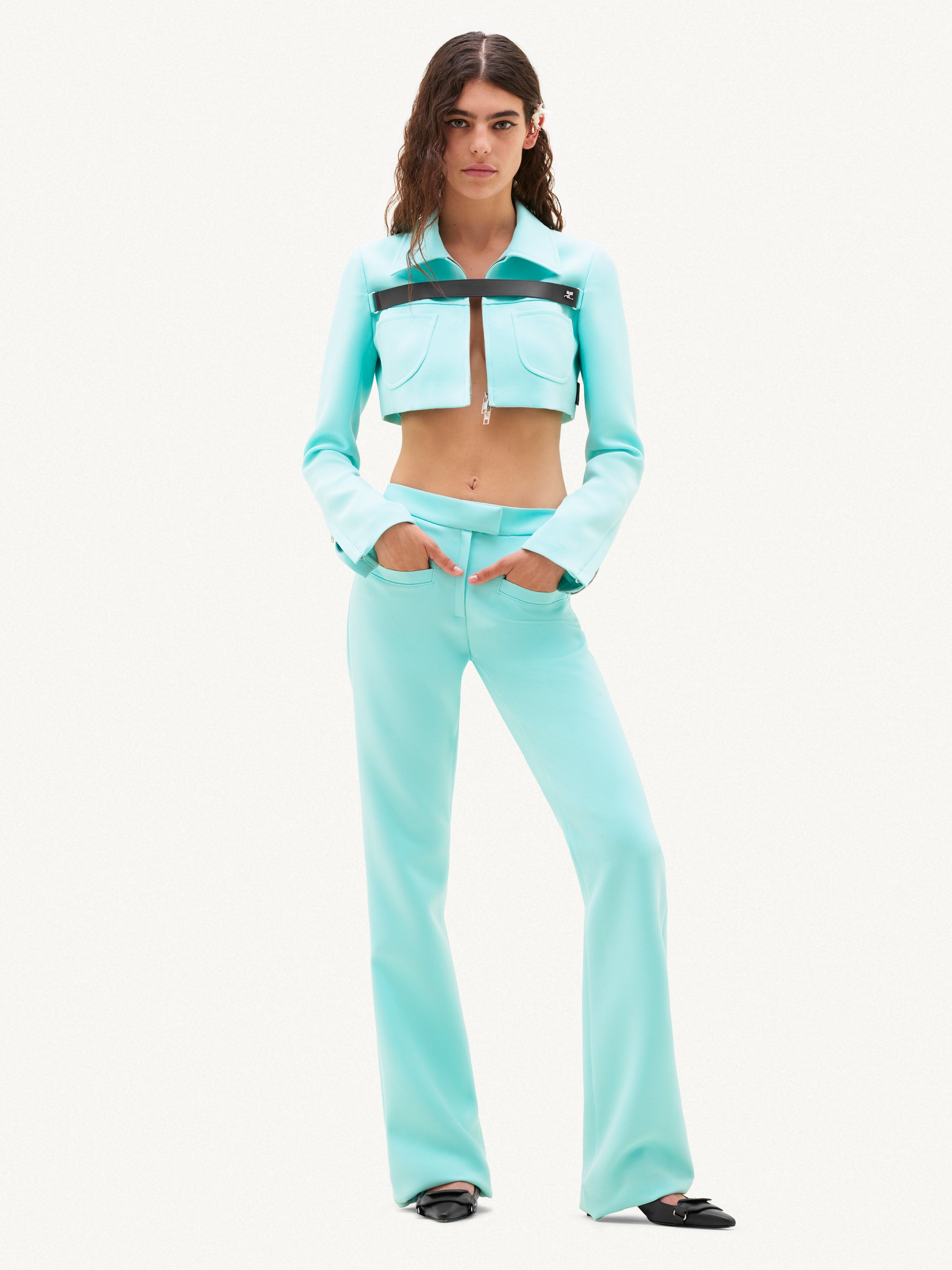 19pcs RELIQUAT 190€ / Blouson court strap en sergé - Turquese