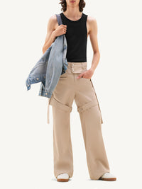 1pcs RELIQUAT 250€ / Pantalon baggy chaps retro en sergé - Sand