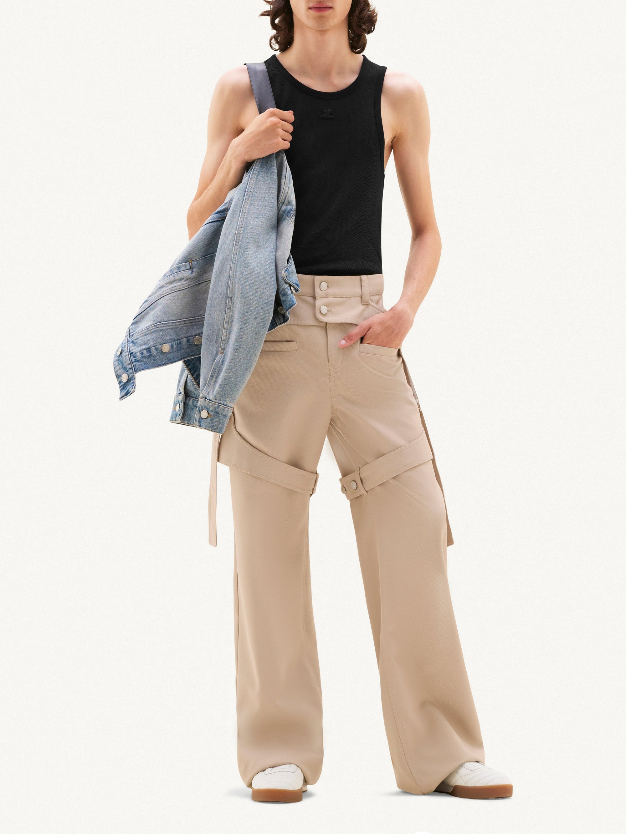 1pcs RELIQUAT 250€ / Pantalon baggy chaps retro en sergé - Sand