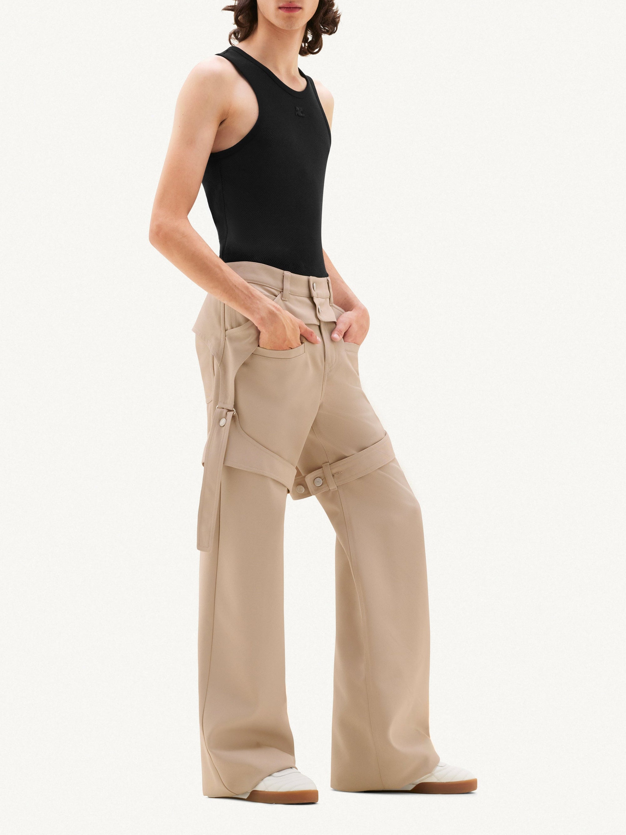 1pcs RELIQUAT 250€ / Pantalon baggy chaps retro en sergé - Sand