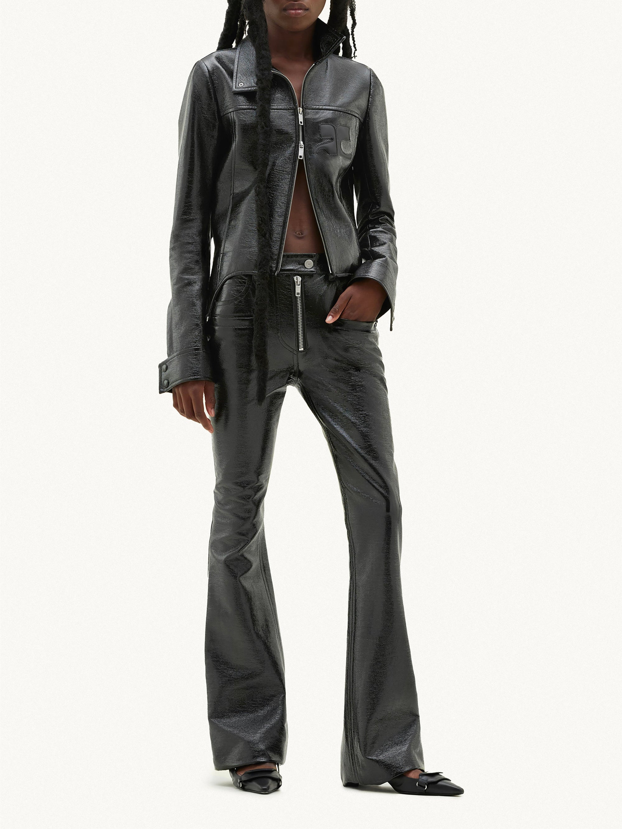 3pcs RELIQUAT 250€ / Pantalon zipper en vinyle - Black