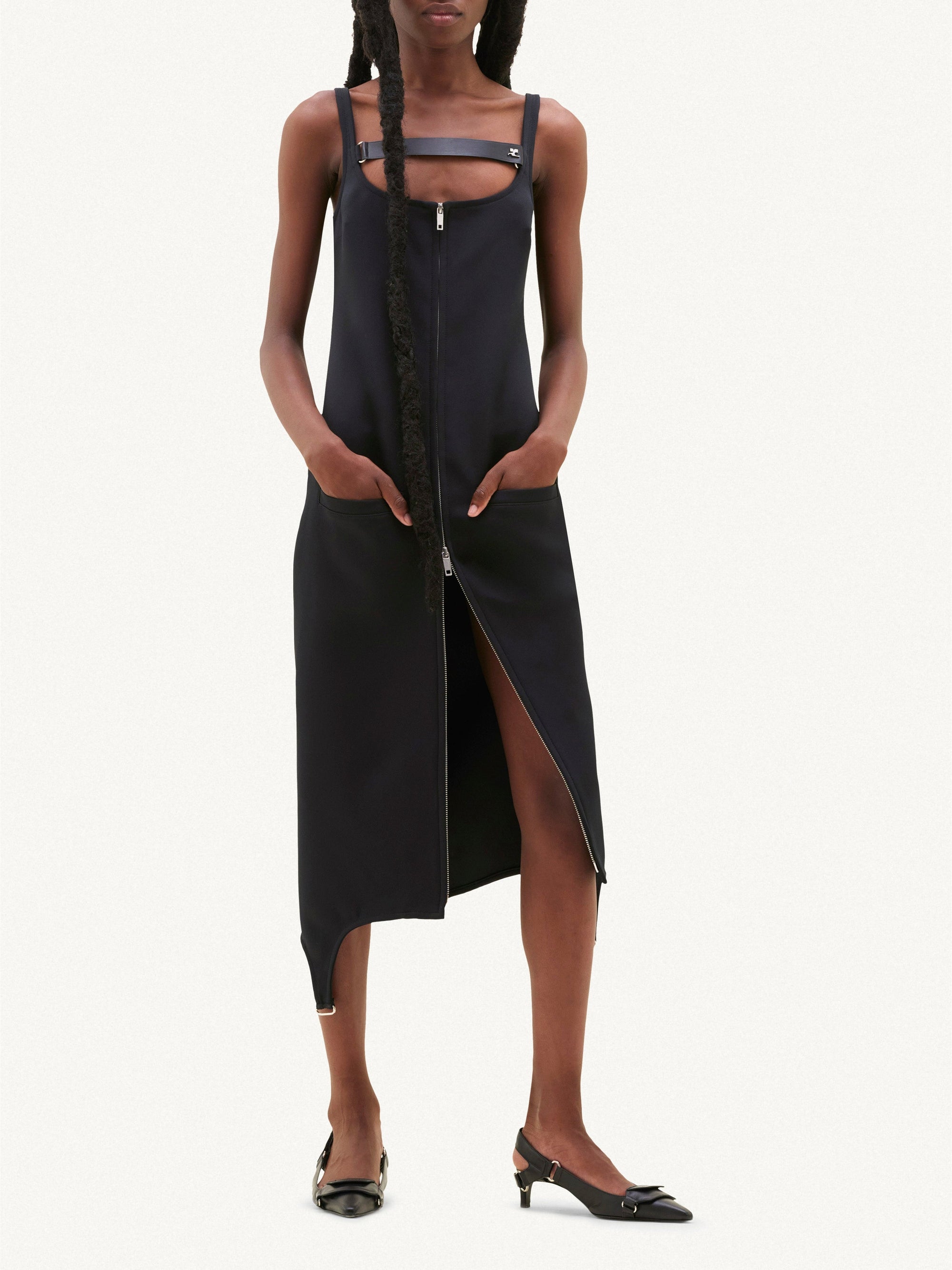 12pcs RELIQUAT 250€ / Robe midi bretelles en sergé - Black