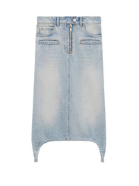 Strap long denim skirt - Light Blue Wash