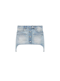 Jupe Trucker Strap en denim - Light Blue Wash