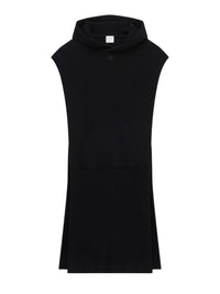 Ribbed knit hooded cape - Black