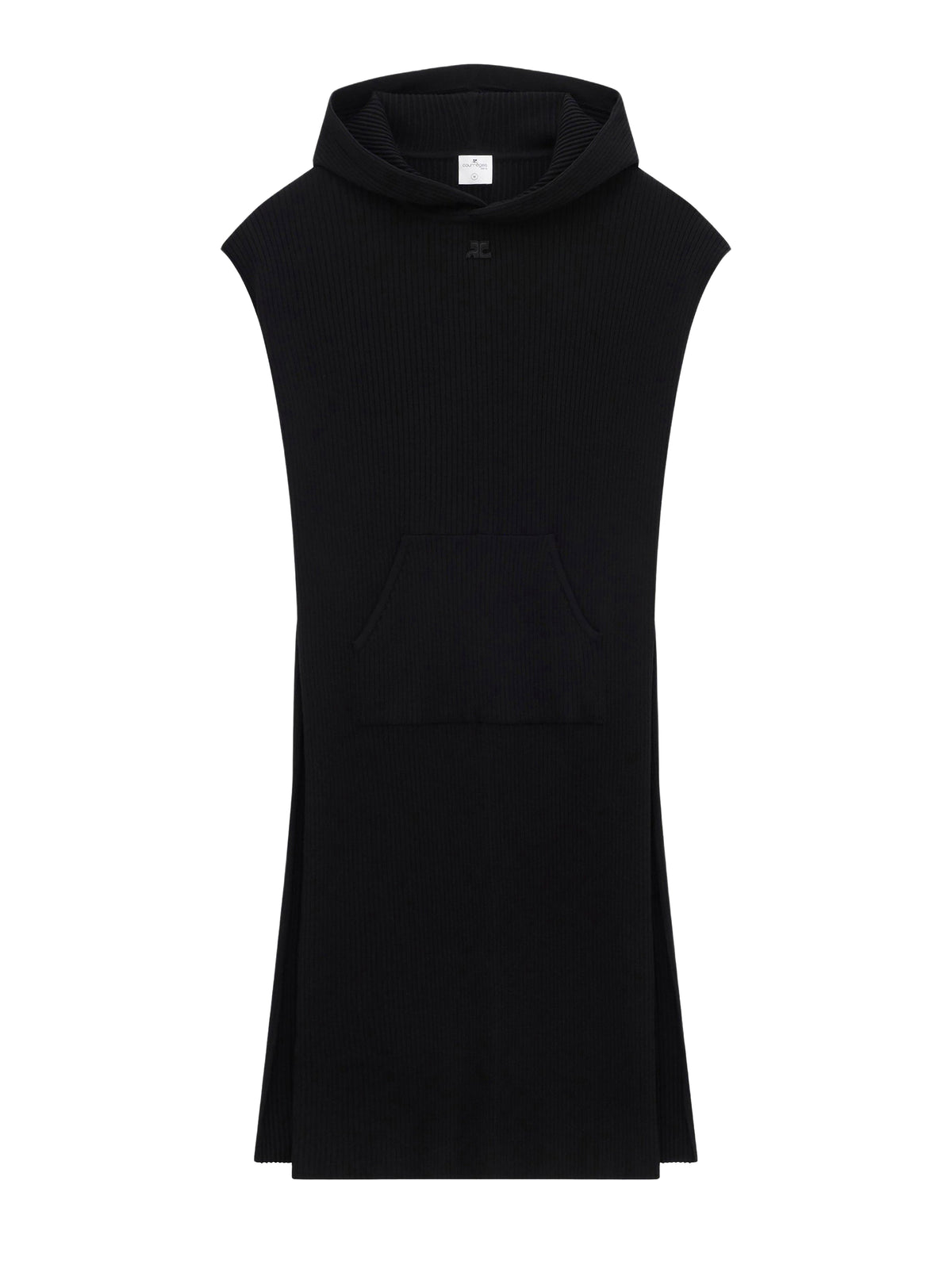 Ribbed knit hooded cape - Black