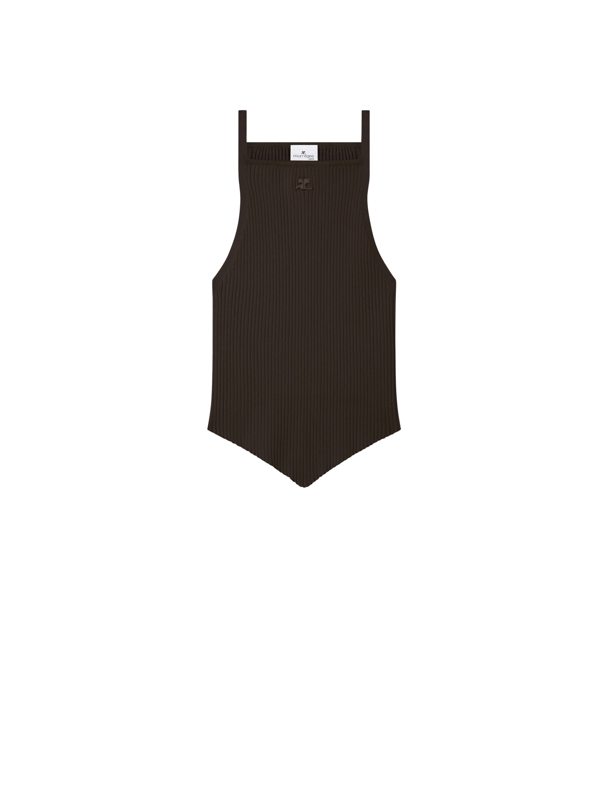 MUD BROWN RIB KNIT POINTY TANK TOP