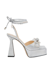 Double Bow 140 platform sandals with rhinestones - Silver Sparkly