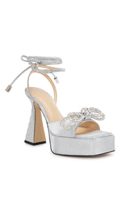 Double Bow 140 platform sandals with rhinestones - Silver Sparkly